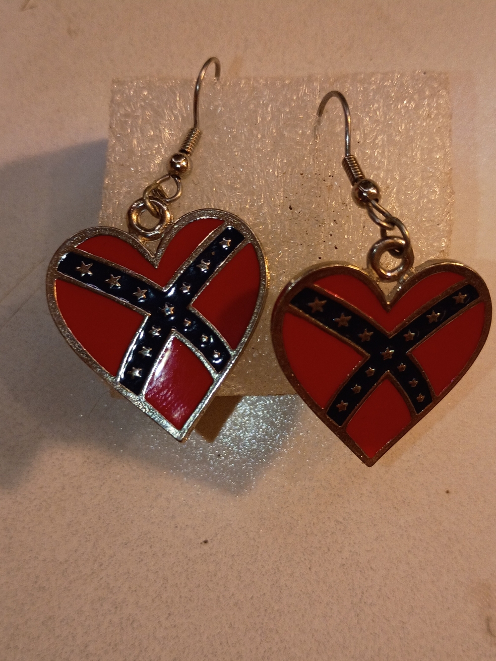 Red Heart Dangle Earrings with Blue Accent